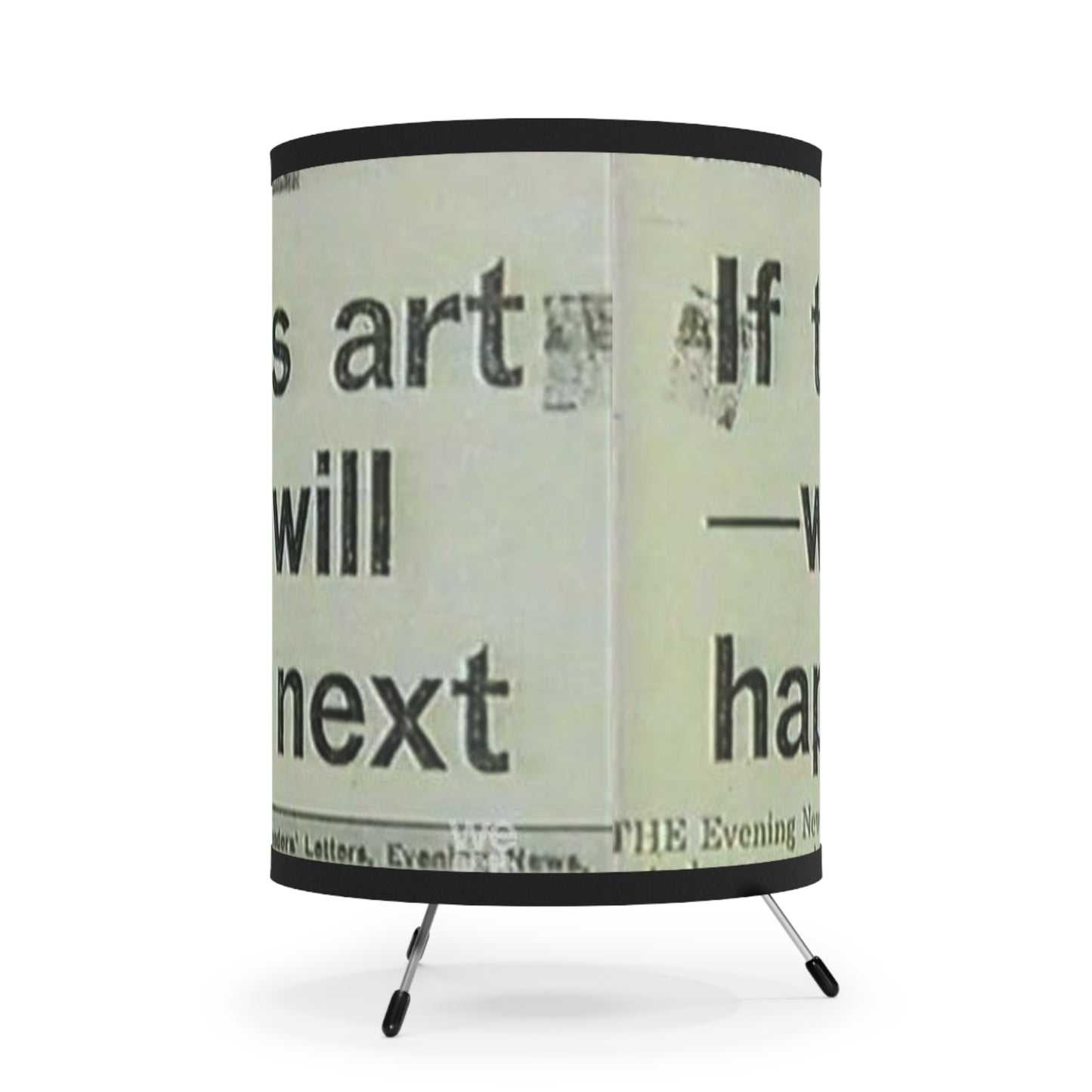 Tripod Lamp — Vintage Newspaper 'If This Is...' Printed Shade