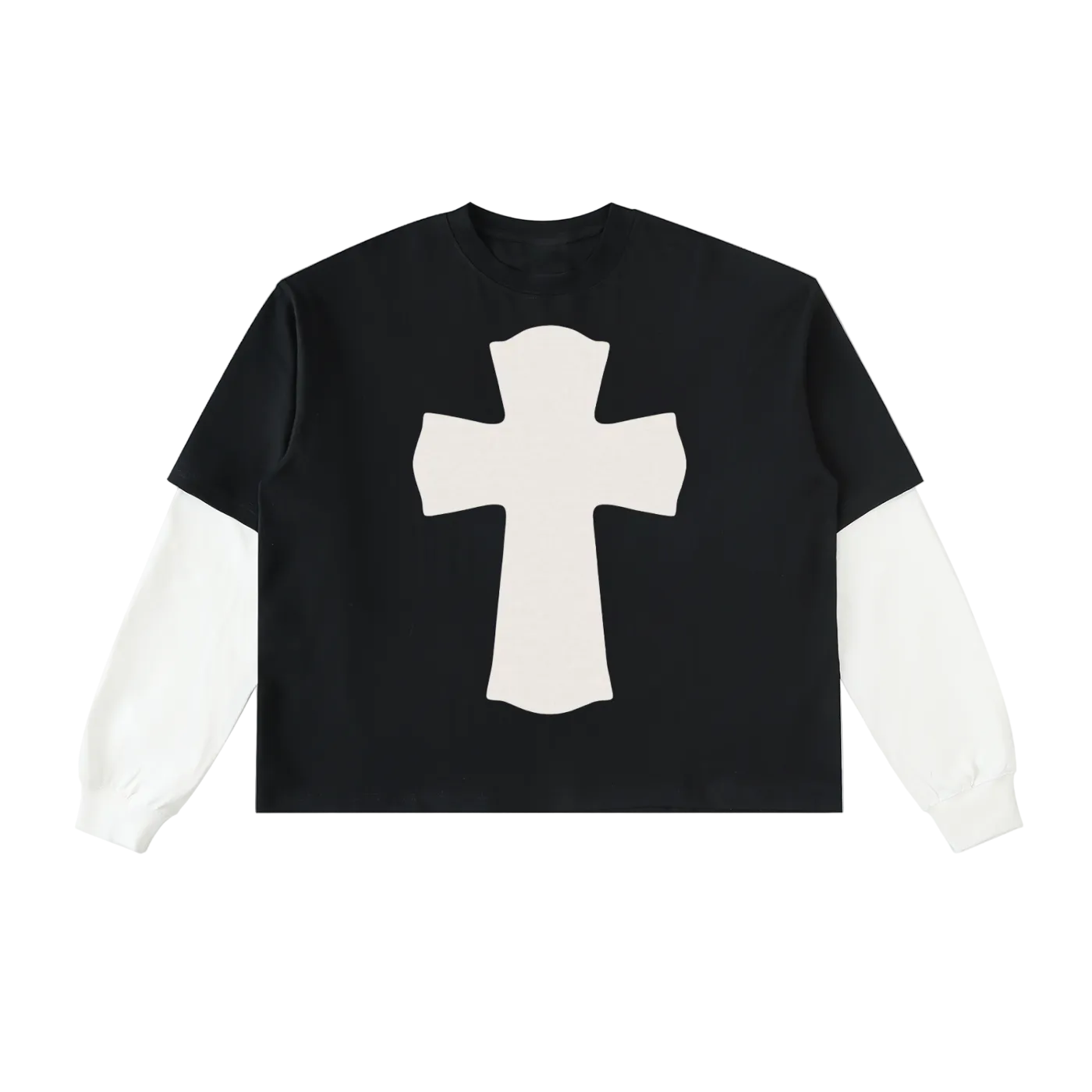 Layered Contrast Sleeve Cotton T-Shirt