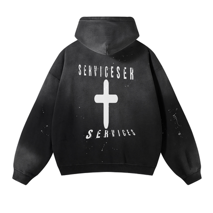 +33 6-17 Vintage Wash Frayed Fleece Hoodie - 360 GSM