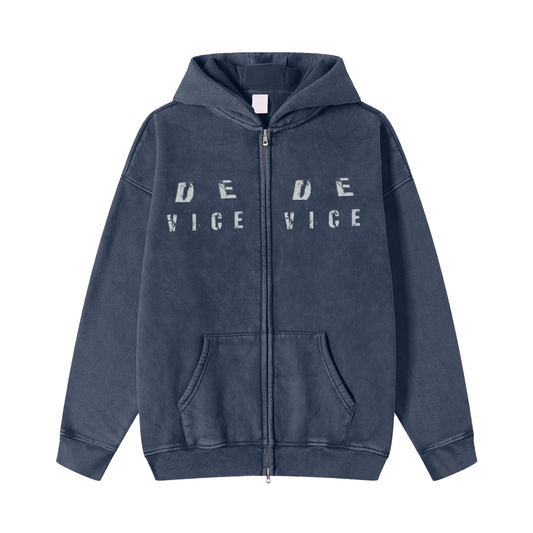 +33 6-17 Snow Washed Zip-Through Fleece Hoodie