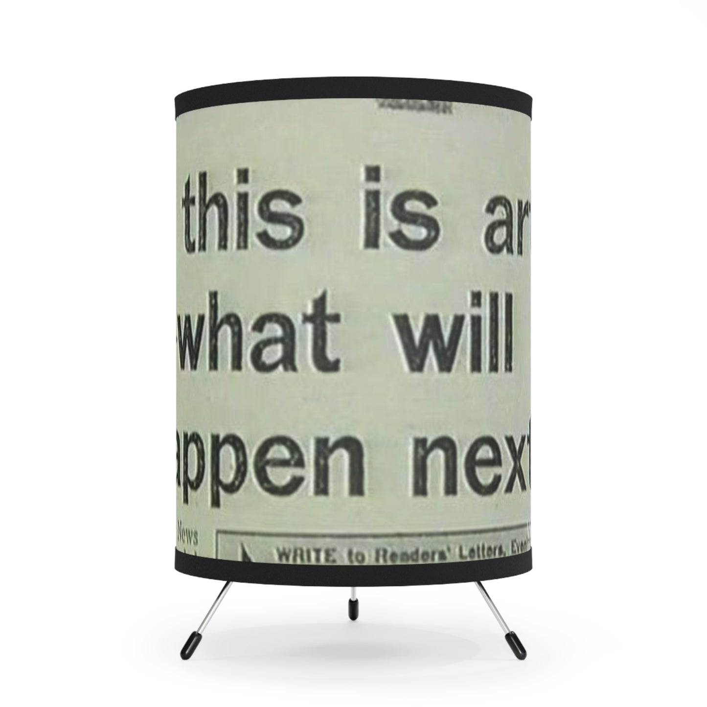 Tripod Lamp — Vintage Newspaper 'If This Is...' Printed Shade