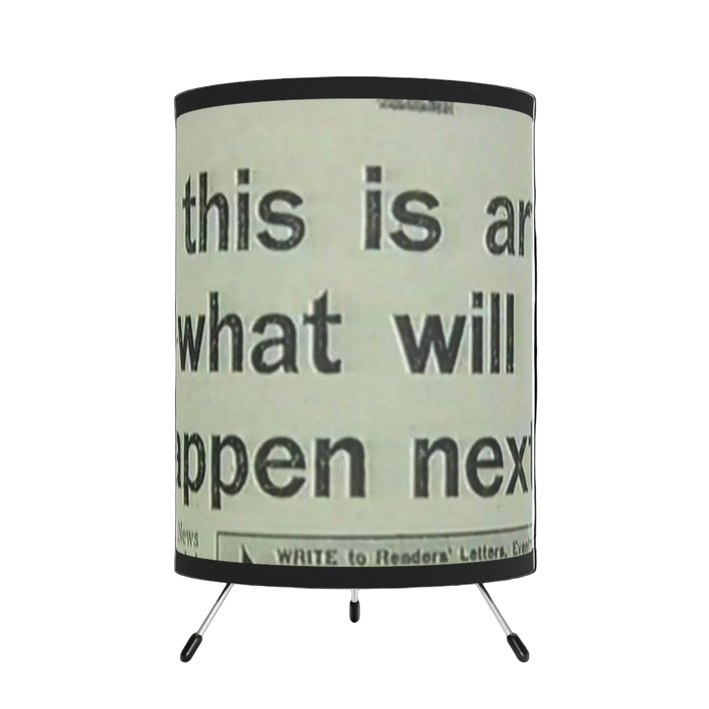 Tripod Lamp — Vintage Newspaper 'If This Is...' Printed Shade