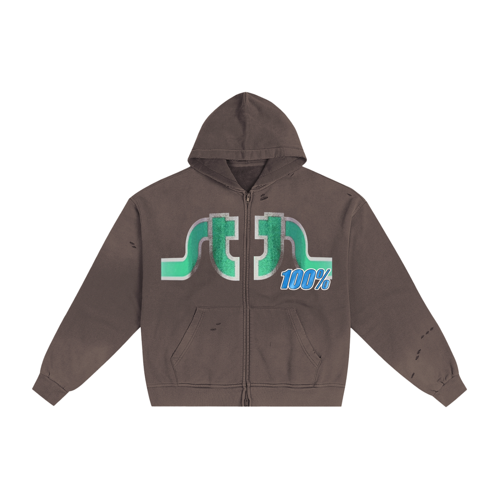 Hand-Frayed Sunfade Zip Hoodie