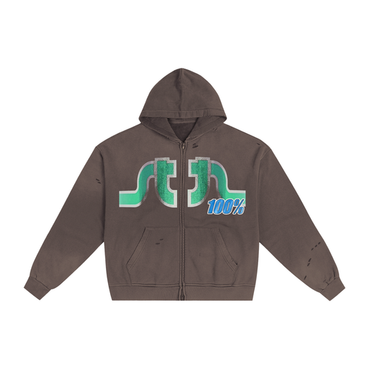 Hand-Frayed Sunfade Zip Hoodie