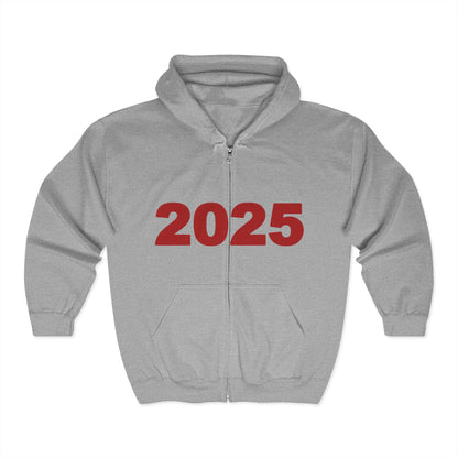 ! ! ! 2025 Comfy Full Zip Hoodie, Unisex Zip Sweatshirt, Trendy Layer for Celebrations, Giftable Outerwear Yeah Totally Yeah You Should Wear It in 2057 and tell ur kids bout 2025 yeah 6-30