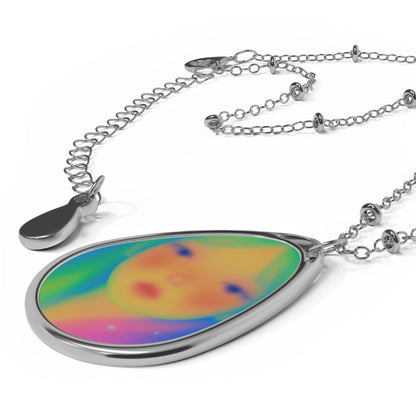 Iridescent Teardrop Portrait Necklace - Colorful Dreamy Face Pendant