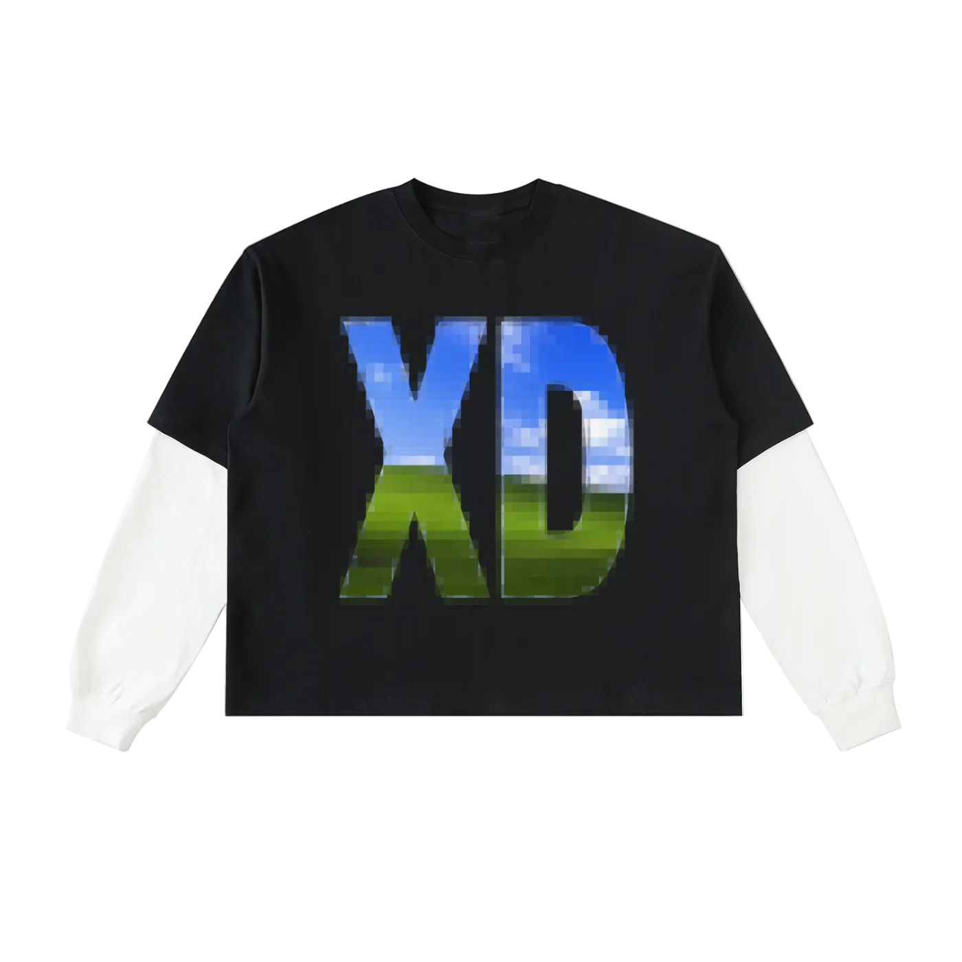 Layered Contrast Sleeve Cotton T-Shirt