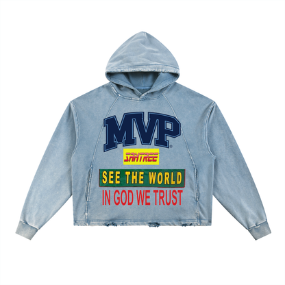 Vintage Washed Frayed-Hem Hoodie