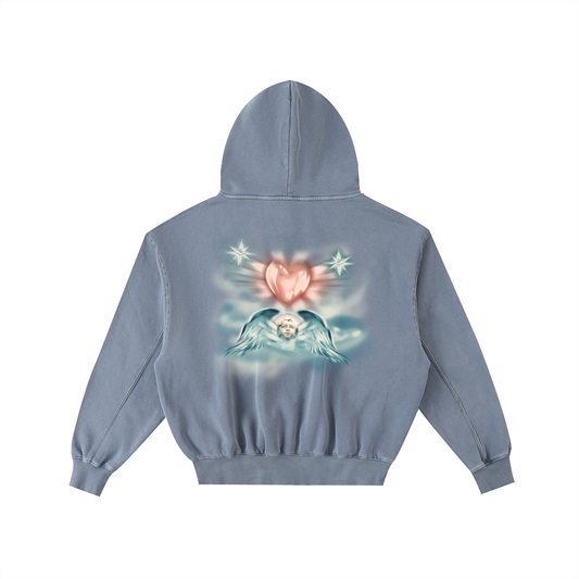 Frayed Enzyme Washed Fleece Hoodie