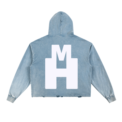 Vintage Washed Frayed-Hem Hoodie