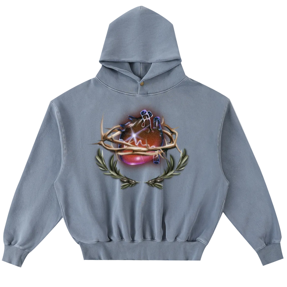 Frayed Enzyme Washed Fleece Hoodie