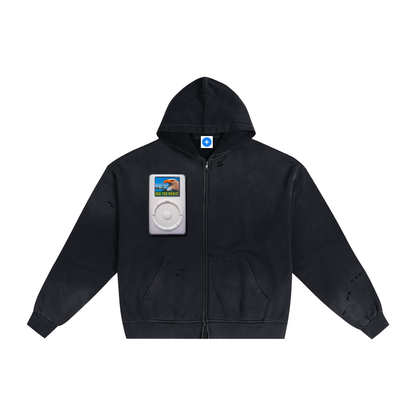 Hand-Frayed Sunfade Zip Hoodie