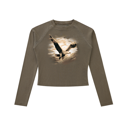 Dyed Washed Raglan Long Sleeve Slim T-Shirt