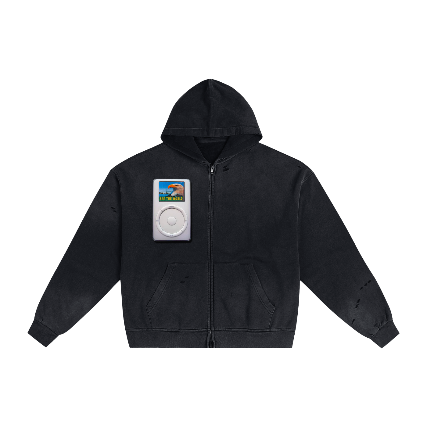 Hand-Frayed Sunfade Zip Hoodie