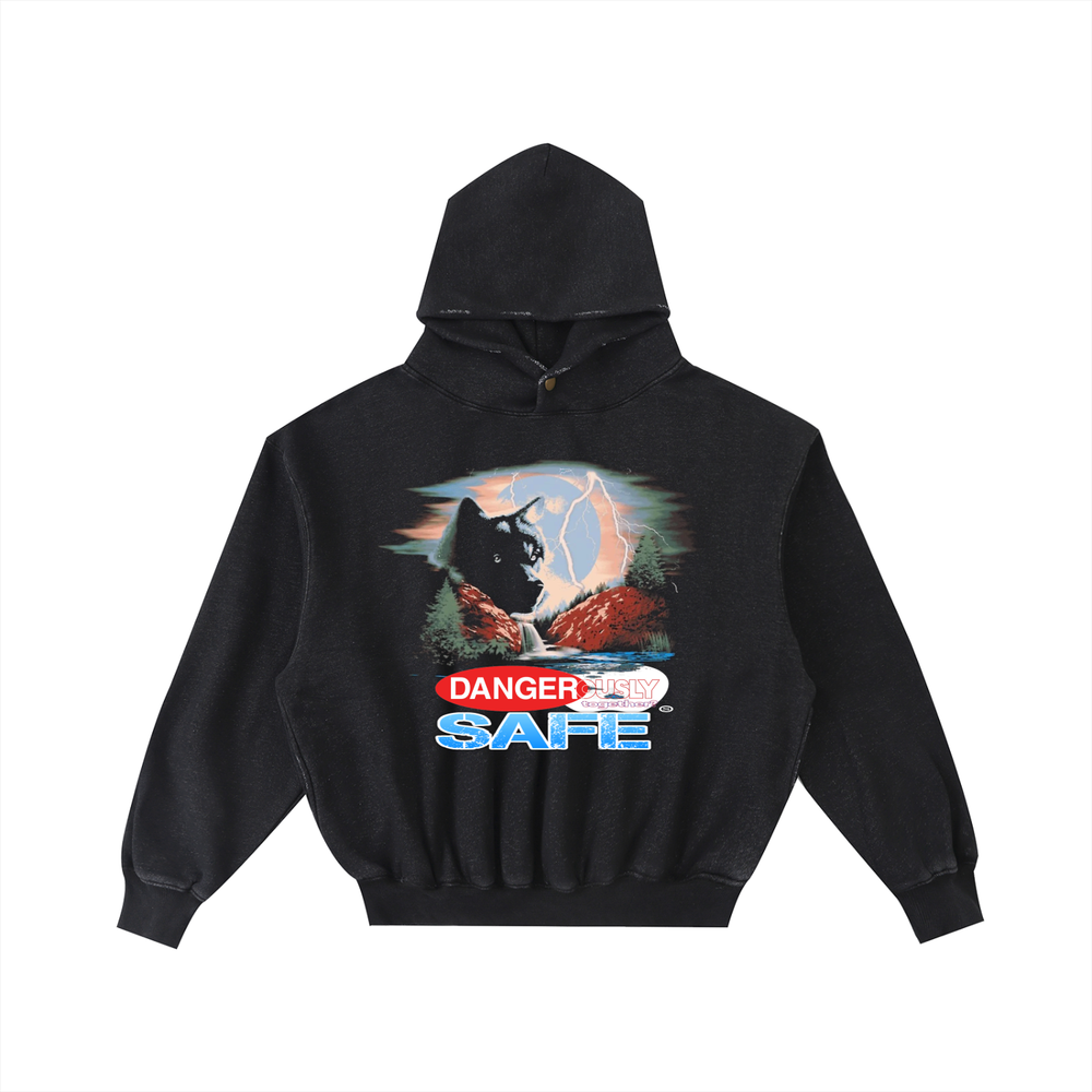 Frayed Enzyme Washed Fleece Hoodie