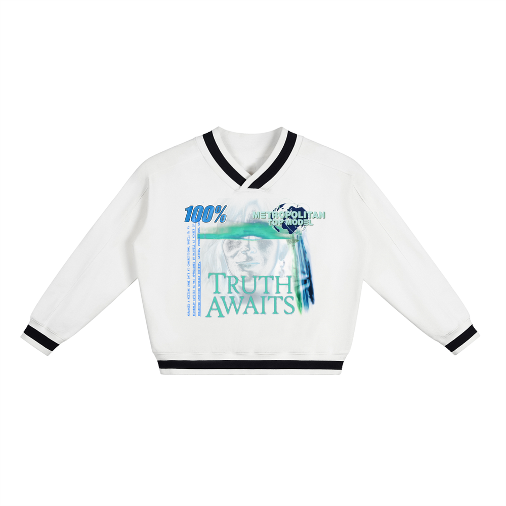 V-Neck Contrast Collar Boxy Sweatshirt