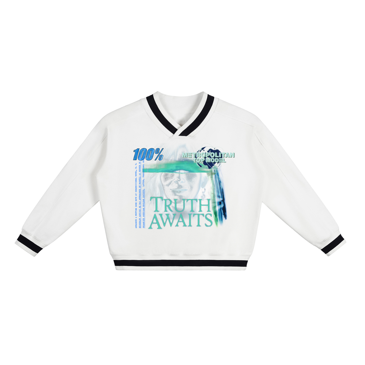 V-Neck Contrast Collar Boxy Sweatshirt