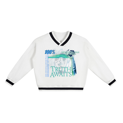 V-Neck Contrast Collar Boxy Sweatshirt