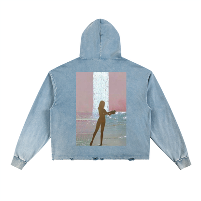 Vintage Washed Frayed-Hem Hoodie