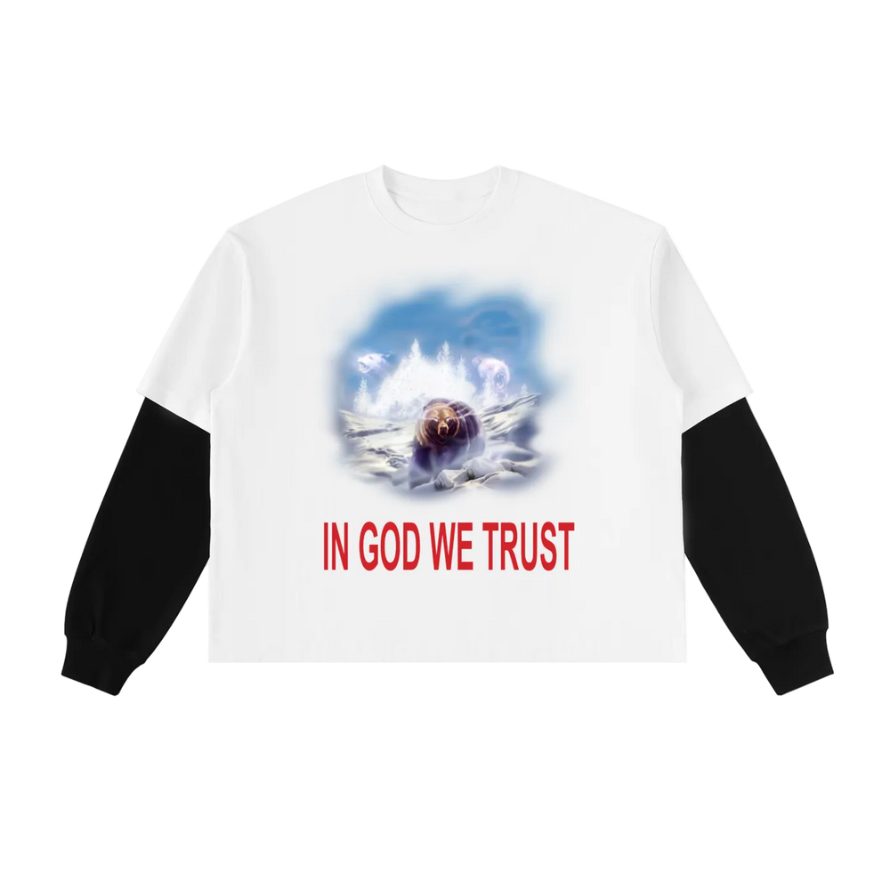 Layered Contrast Sleeve Cotton T-Shirt