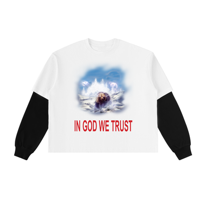 Layered Contrast Sleeve Cotton T-Shirt