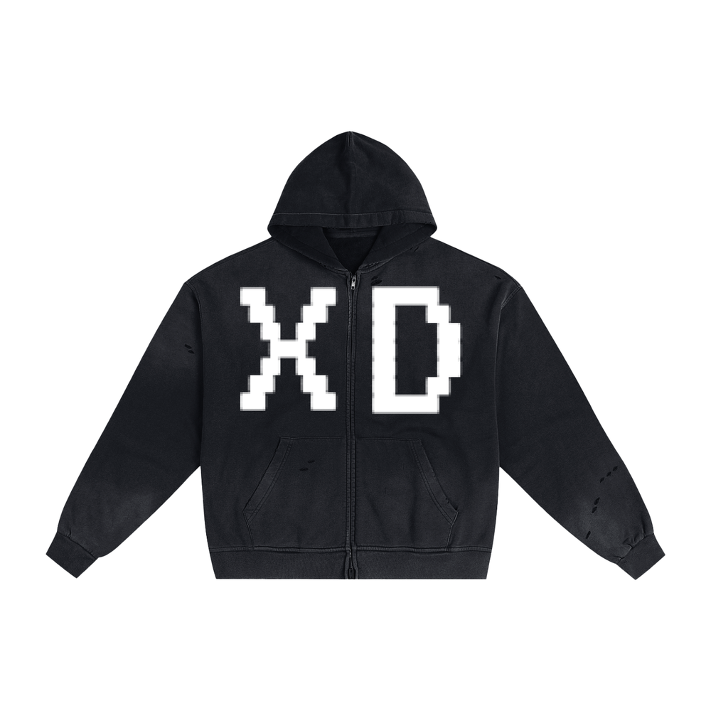 Hand-Frayed Sunfade Zip Hoodie