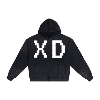 Hand-Frayed Sunfade Zip Hoodie