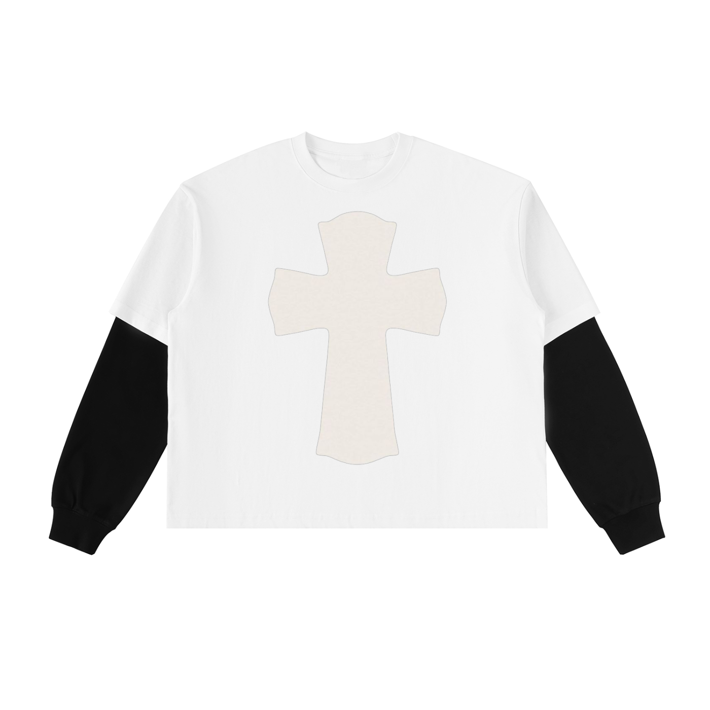 Layered Contrast Sleeve Cotton T-Shirt