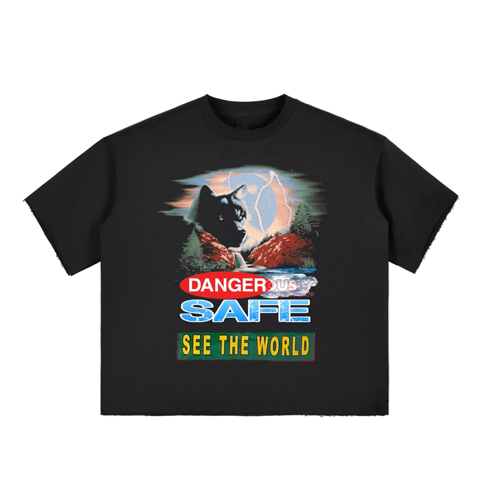 Boxy Half-Sleeve Raw-Edge T-Shirt