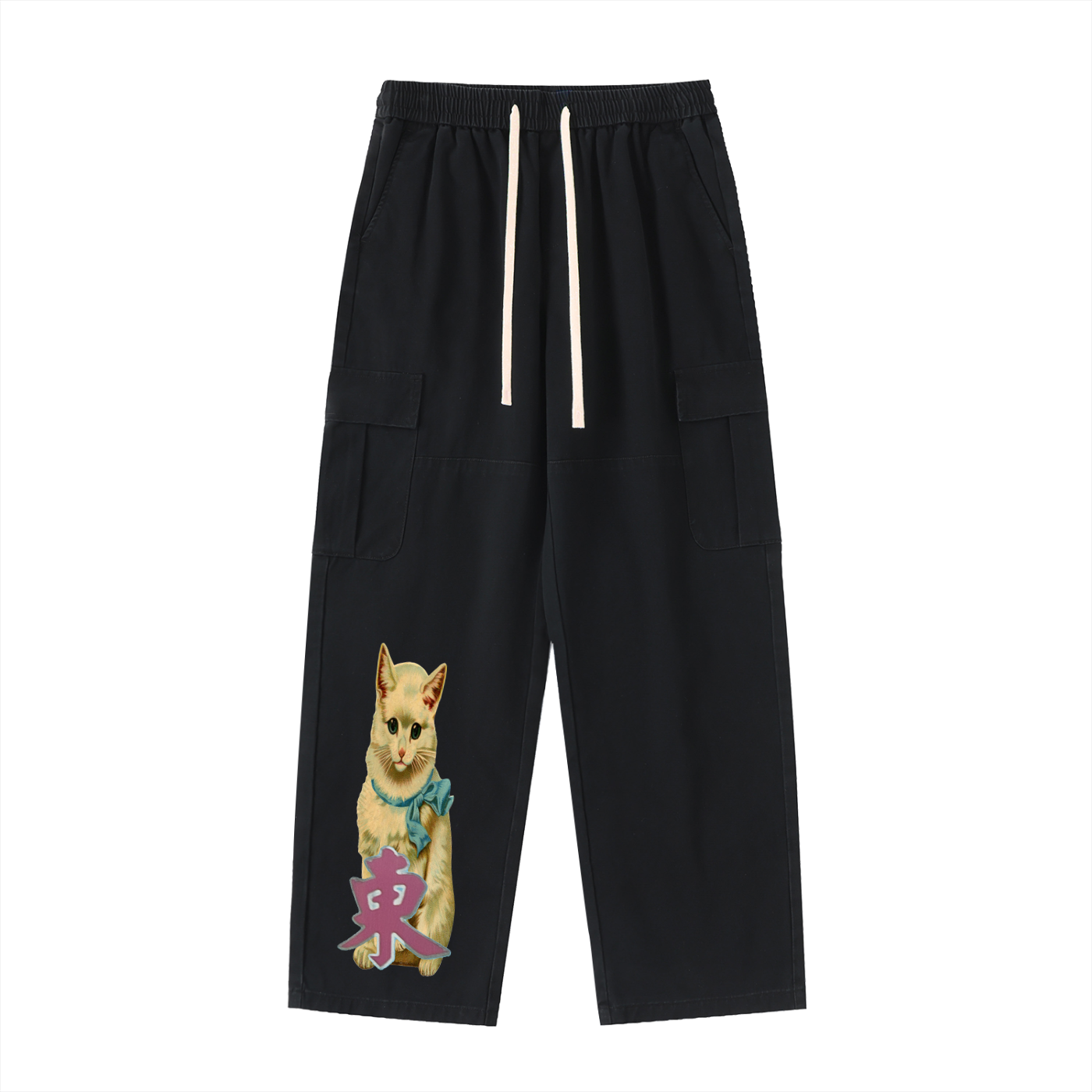 Drawstring Waist Straight-Leg Cargo Pants