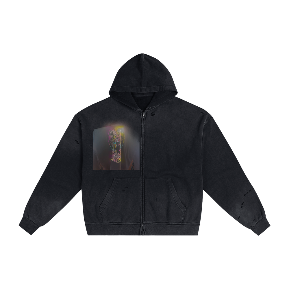 Hand-Frayed Sunfade Zip Hoodie