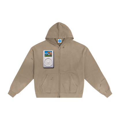 Hand-Frayed Sunfade Zip Hoodie