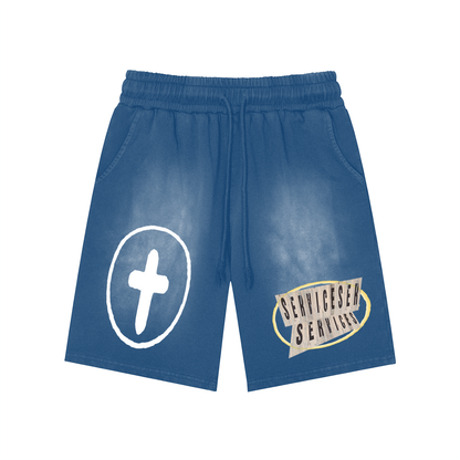 +33 6-17 Rectangle Patch Monkey Washed Shorts  - 360 GSM