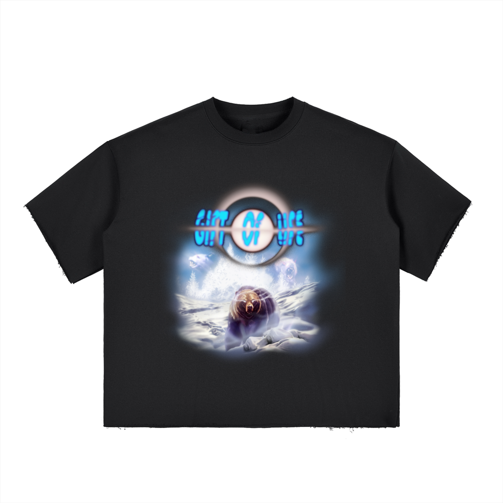 Boxy Half-Sleeve Raw-Edge T-Shirt